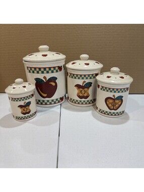 Vintage/Retro 'A Is For Apple' Ceramic 4-Piece Canister Set with Lids [COPY]